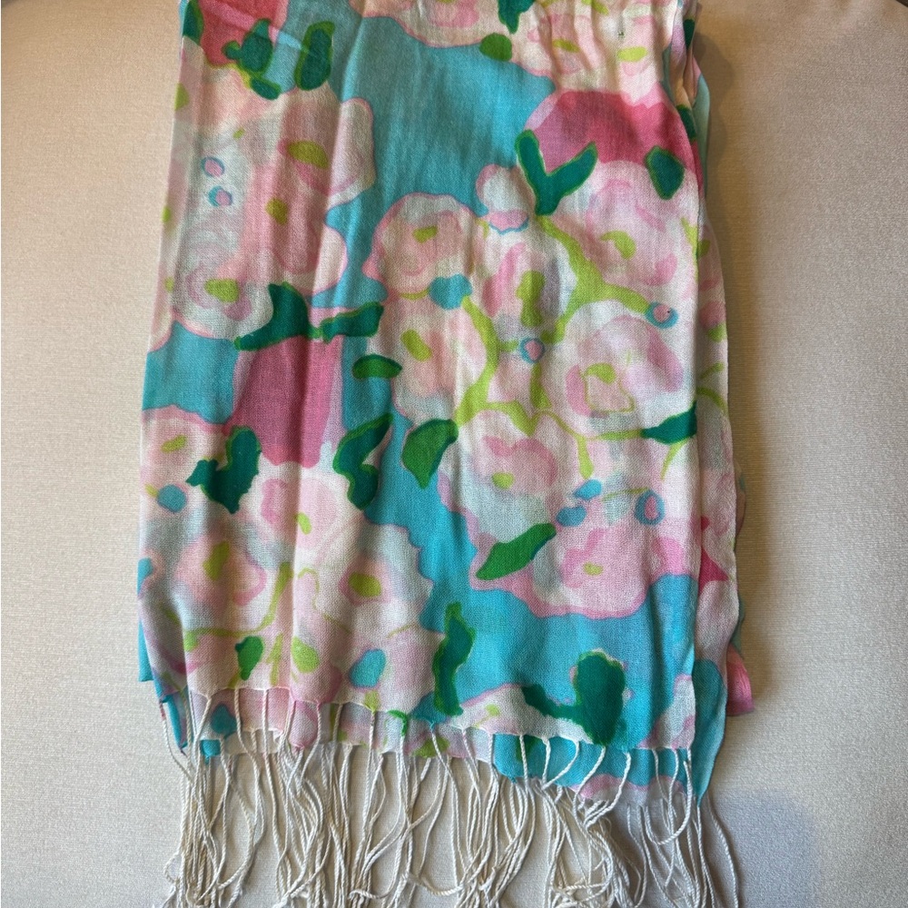 Lilly Pulitzer Pink and Blue Floral Scarf